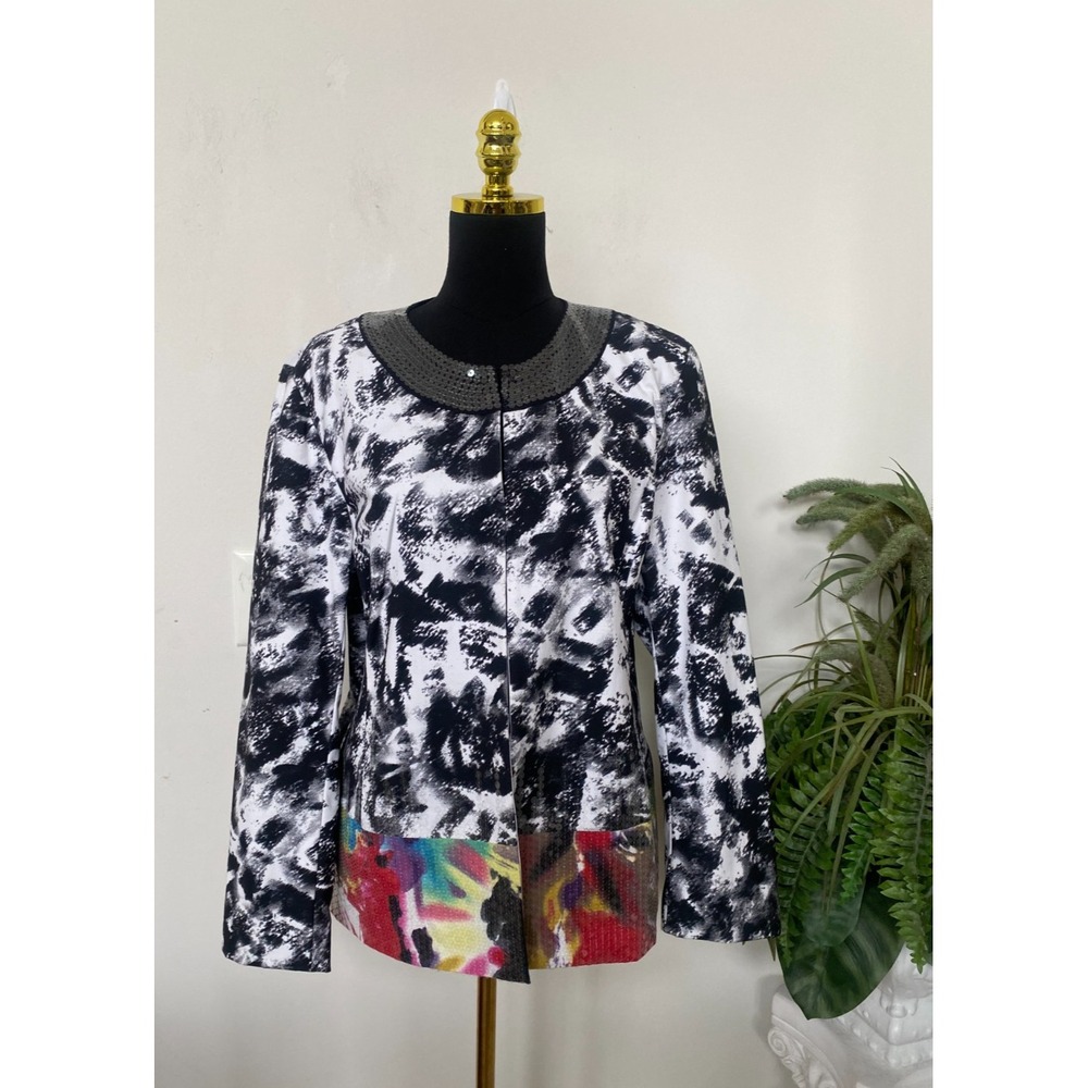 NWT Chico's Geisha Dazzling Rainbow Sequin Neckline Jacket Size 2 /US 12/L, $129